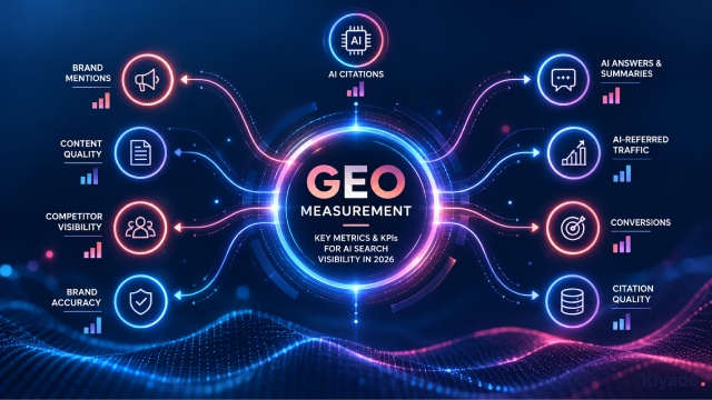 Kiyado GEO measurement dashboard showing key metrics for AI search visibility